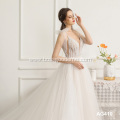 Simply Deep V Neckline Soft Tulle Bead Bridal Dress Blush Colored Wildely Boho wedding Dress